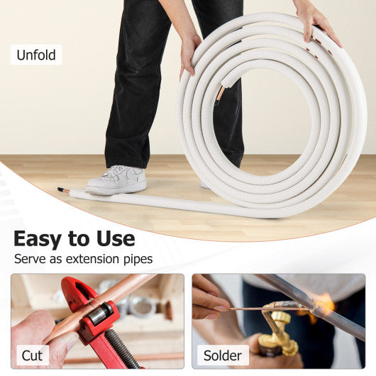 50 Feet Mini Split Line Set with 1/4 Inch and 3/8 Inch O.D. Copper Pipes Tubing