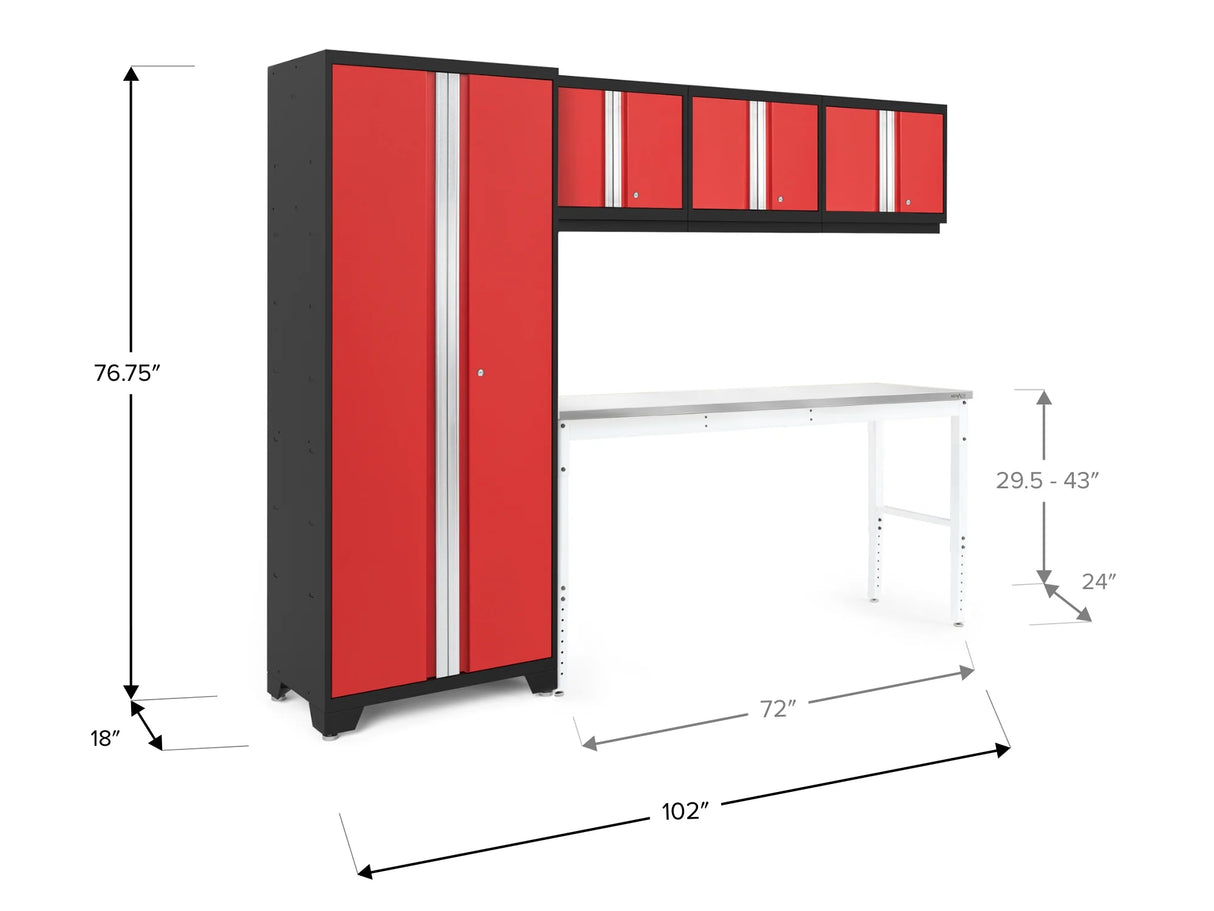 Bold Series 5 Piece Cabinet Set with Multi-Use Locker, Wall Cabinet, and Workbench