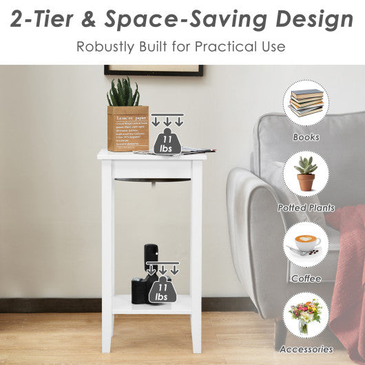 Set of 2 Versatile 2-Tier End Table with Storage Shelf-White
