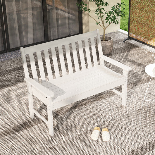 52 Inch All-Weather HDPE Outdoor Bench with Backrest and Armrests-White