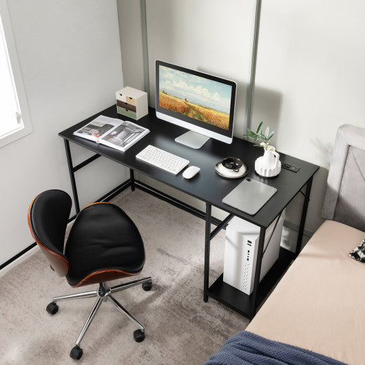 55 Inch Computer Desk with 4 Power Outlets and CPU Stand-Black