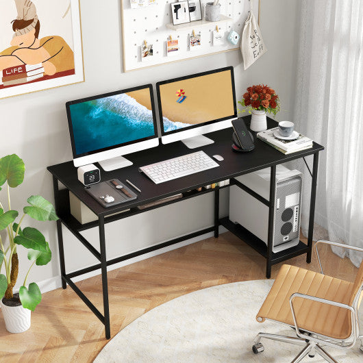 55 Inch Computer Desk with 4 Power Outlets and CPU Stand-Black