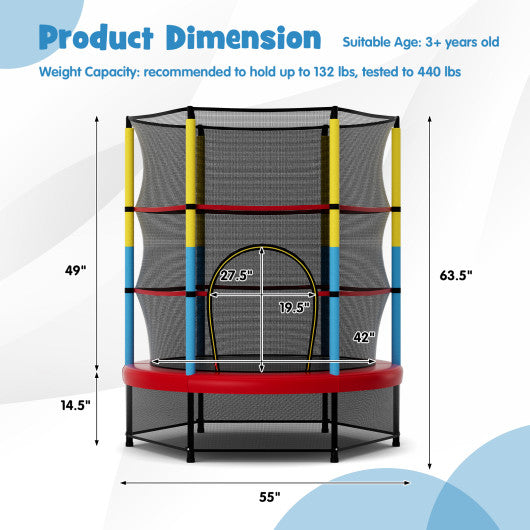 55 Inch Mini Trampoline for Kids with Safety Enclosure Net for Indoor Outdoor