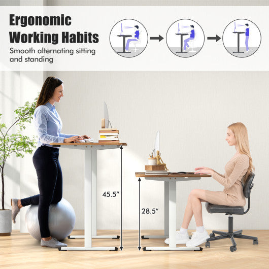 55 Inch Electric Standing Desk Adjustable with Cable Management Hole-Natural
