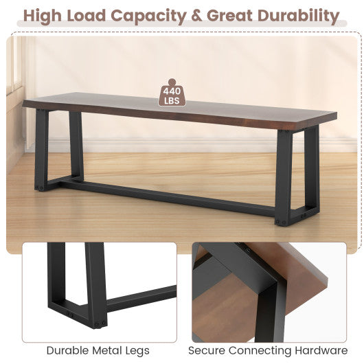 56.5 Inches Wood Dining Bench with Wavy Edge and Adjustable Footpads-Coffee
