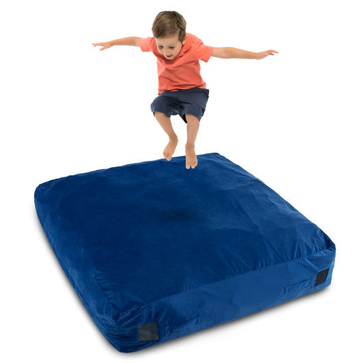 57 x 57 Inch Crash Pad Sensory Mat with Foam Blocks and Washable Velvet Cover-Blue