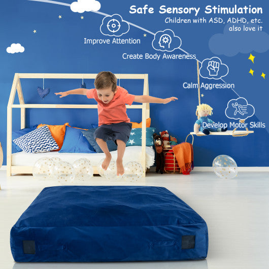 57 x 57 Inch Crash Pad Sensory Mat with Foam Blocks and Washable Velvet Cover-Blue