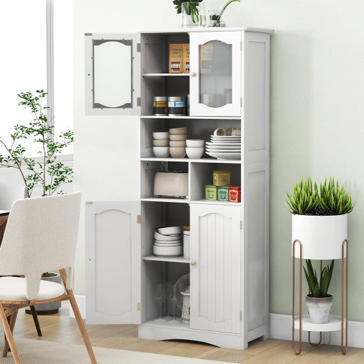 58.5 Inch Freestanding Linen Bathroom Storage Cabinet with Frost Glass Doors-White
