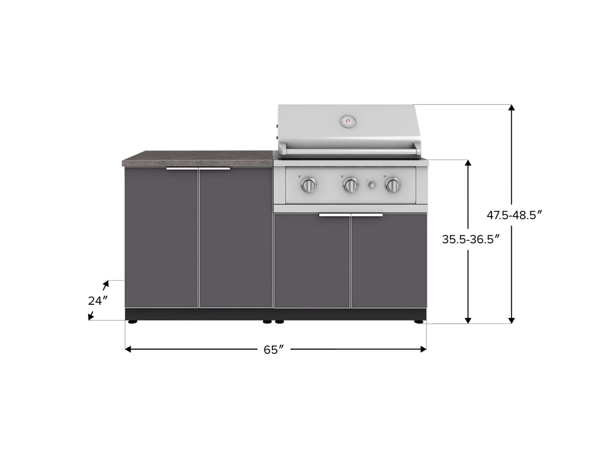 Outdoor Kitchen Aluminum 4 Piece Cabinet Set with 2 Door, Grill Cabinet, Performance Grill and Countertop