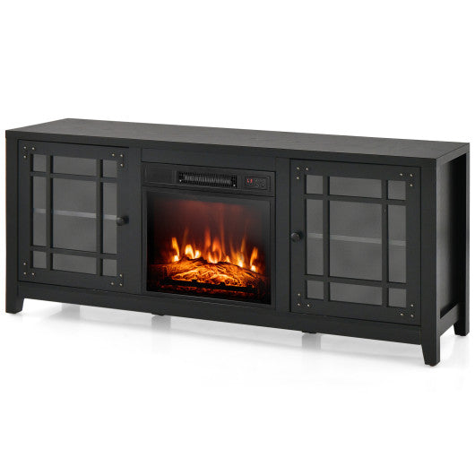 58 Inch Fireplace TV Stand with Adjustable Shelves for TVs up to 65 Inch-Black
