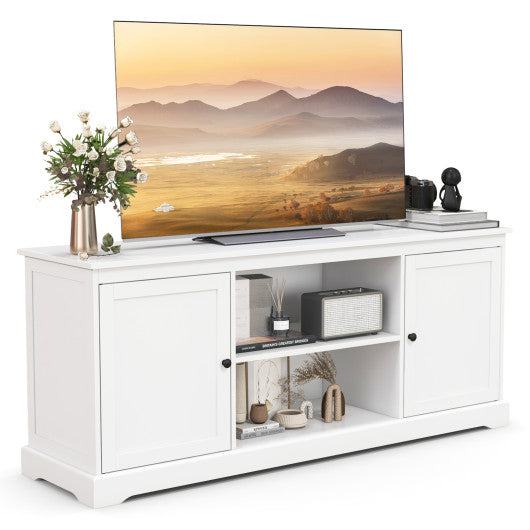 58 Inch TV Stand with 2 Cabinets and Adjustable Shelves for TVs up to 65 Inch-White