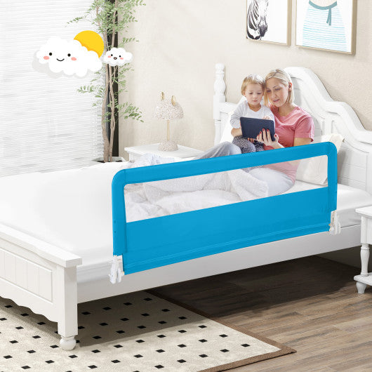 59 Inch Folding Breathable Baby Bed Rail Guard with Safety Strap-Blue