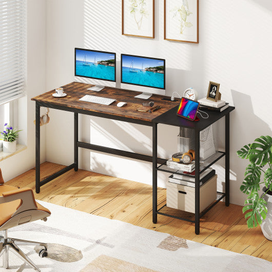 59 Inch Home Office Computer Desk with Removable Storage Shelves-Rustic Brown