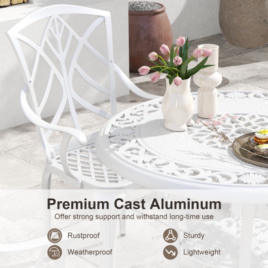 5 Piece Patio Cast Aluminum Dining Table Chair Set Bistro Set with Umbrella Hole-White