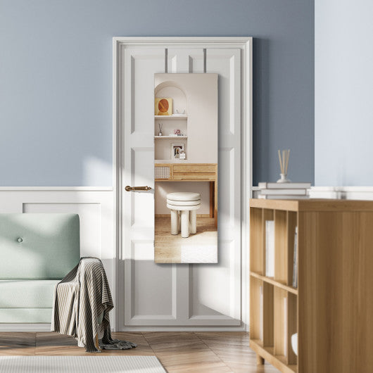 Lockable Storage Jewelry Cabinet with Frameless Mirror-White