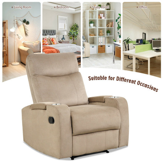 Recliner Chair Single Sofa Lounger with Arm Storage and Cup Holder for Living Room-Brown