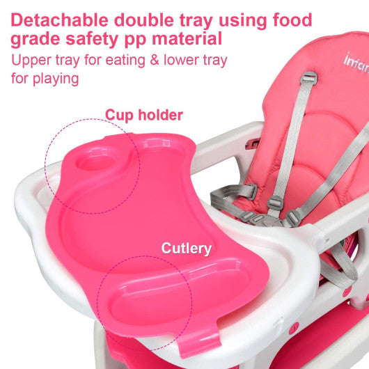 3-in-1 Baby High Chair with Lockable Universal Wheels-Pink