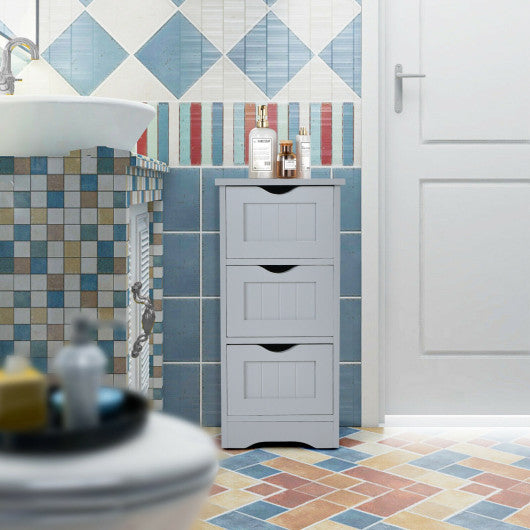 Bathroom Floor Freestanding Storage Organizer with 3 Drawers-Gray