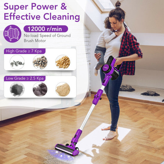 3-in-1 Handheld Cordless Stick Vacuum Cleaner with 6-cell Lithium Battery-Purple