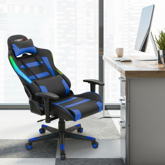Adjustable Swivel Gaming Chair with LED Lights and Remote-Blue