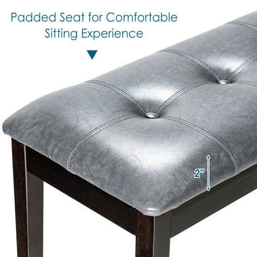 Upholstered Dining Room PU Bench Solid Wood Button Tufted-Gray