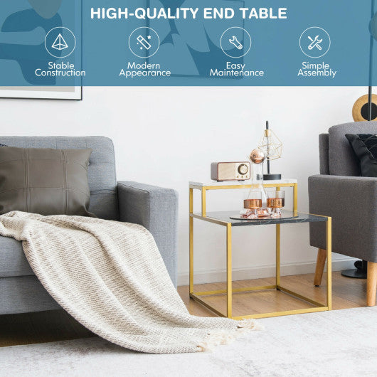 2 Tier End Side Table with Metal Frame and Storage Shelf for Living Room-White