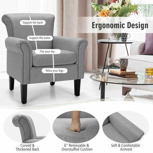 Upholstered Fabric Accent Chair with Adjustable Foot Pads-Light Gray