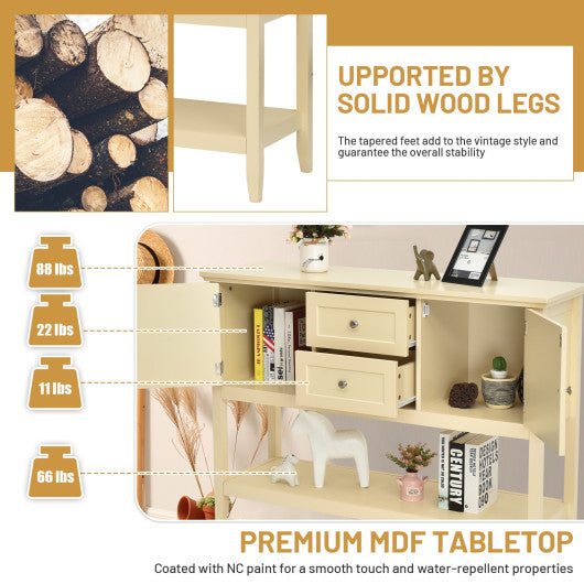 Wooden Sideboard Buffet Console Table with Drawers and Storage-Beige