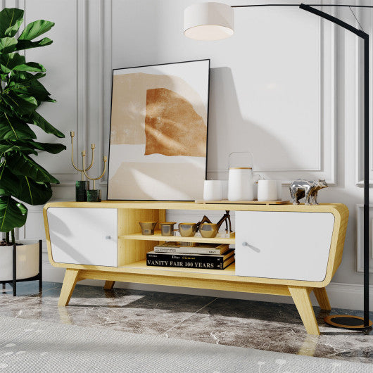 Sliding Door TV Stand with Adjustable Shelf for TVs up to 55 Inch-Natural