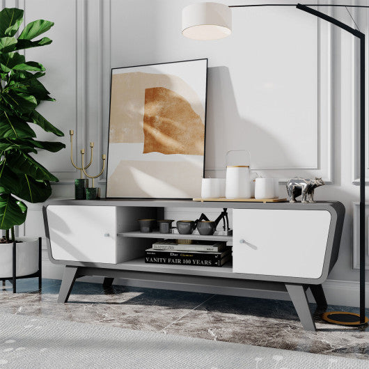 Sliding Door TV Stand with Adjustable Shelf for TVs up to 55 Inch-Gray