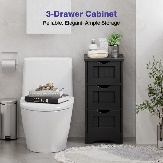 Bathroom Floor Freestanding Storage Organizer with 3 Drawers-Black
