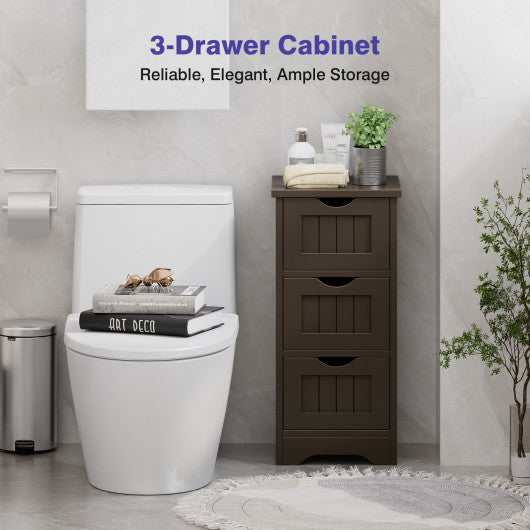 Bathroom Floor Freestanding Storage Organizer with 3 Drawers-Brown