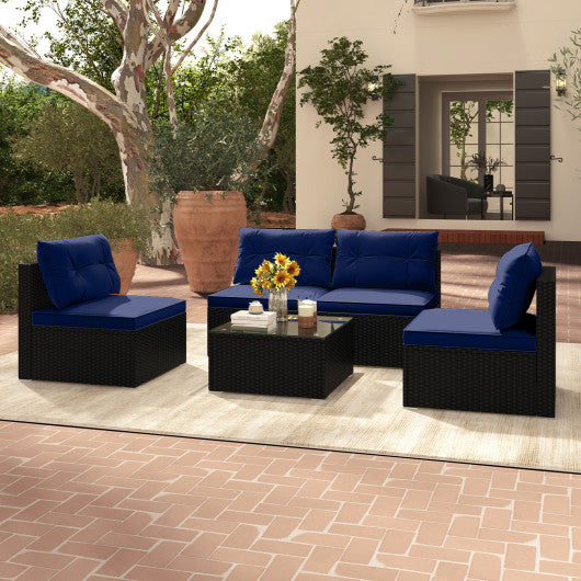 5-Piece Outdoor Patio Furniture Set with Cushions and Coffee Table-Navy