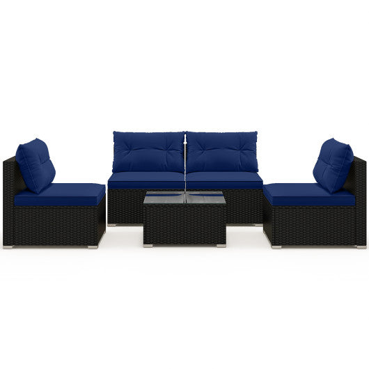 5-Piece Outdoor Patio Furniture Set with Cushions and Coffee Table-Navy