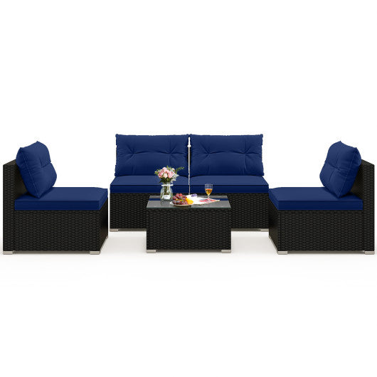 5-Piece Outdoor Patio Furniture Set with Cushions and Coffee Table-Navy