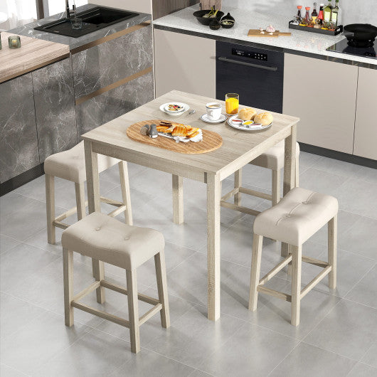 5 Pieces Bar Table Set with Square Table and 4 Padded Stools-Gray
