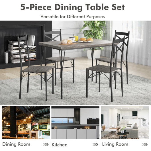 5 Pieces Dining Table Set with Metal Frame for Kitchen Dining Room-Gray