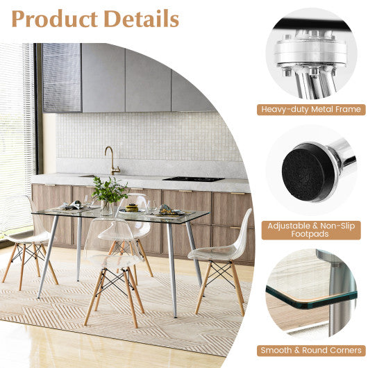 5 Pieces Rectangle Dining Table Set with 51 Inch Glass Tabletop-Gray