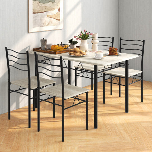 5 Pieces Wood Metal Dining Table Set with 4 Chairs-Natural