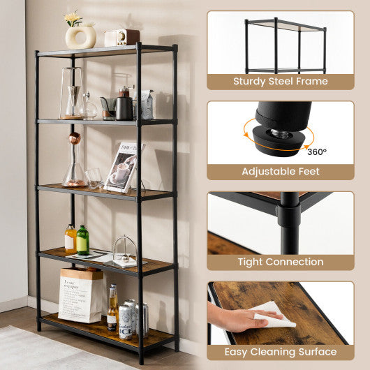 5 Tiers 61 Inch Multi-use Bookshelf with Metal Frame-Black