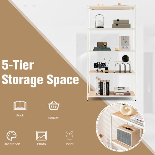 5 Tiers 61 Inch Multi-use Bookshelf with Metal Frame-White