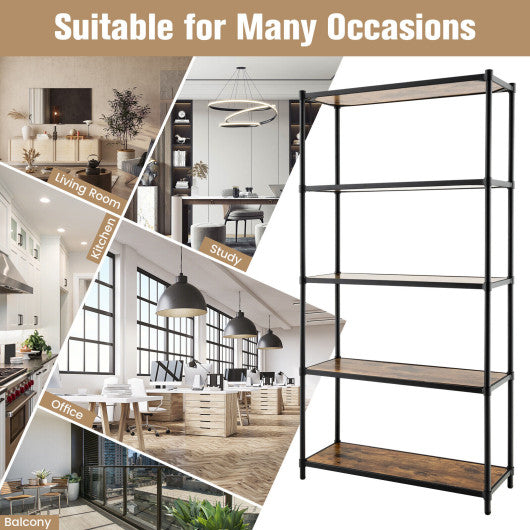 5 Tiers 61 Inch Multi-use Bookshelf with Metal Frame-Black