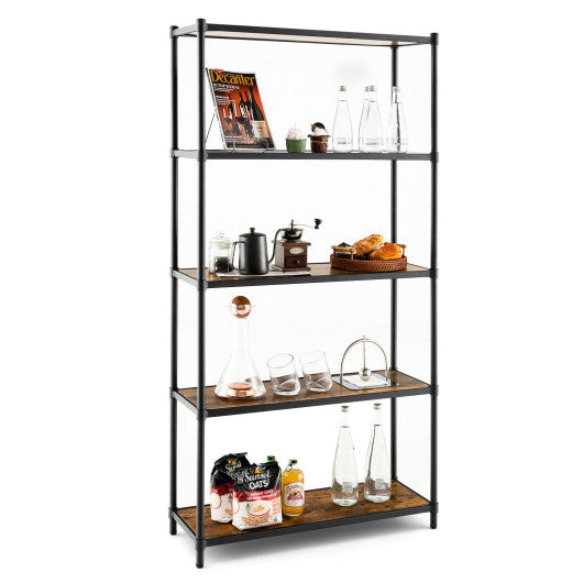 5 Tiers 61 Inch Multi-use Bookshelf with Metal Frame-Black
