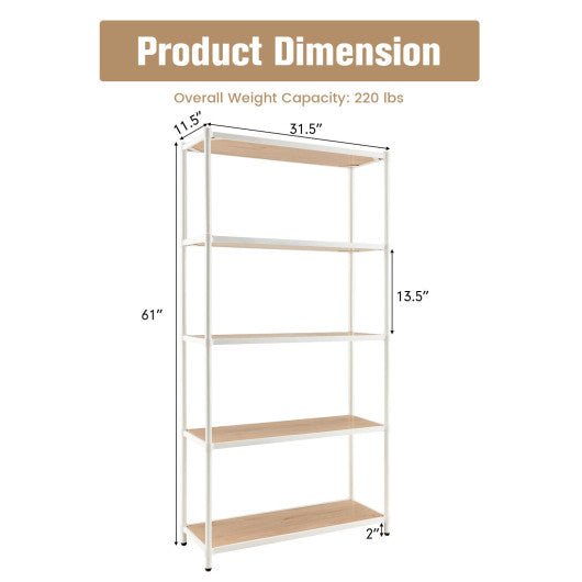 5 Tiers 61 Inch Multi-use Bookshelf with Metal Frame-White
