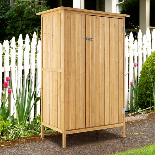 5 × 3 Feet Outdoor Storage Cabinet with Asphalt Roof and 3 Shelves-Natural
