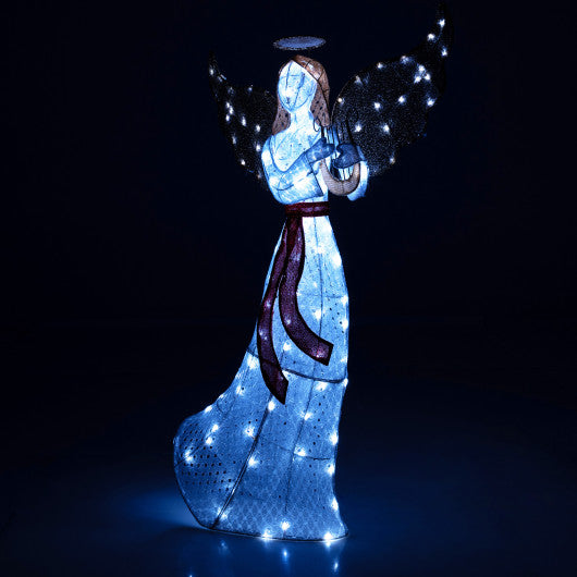 5 ft Christmas Lighted Angel with Harp and 120 Cold White LED Lights