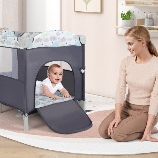 5-in-1 Portable Baby Beside Sleeper Bassinet Crib Playard with Diaper Changer-Gray