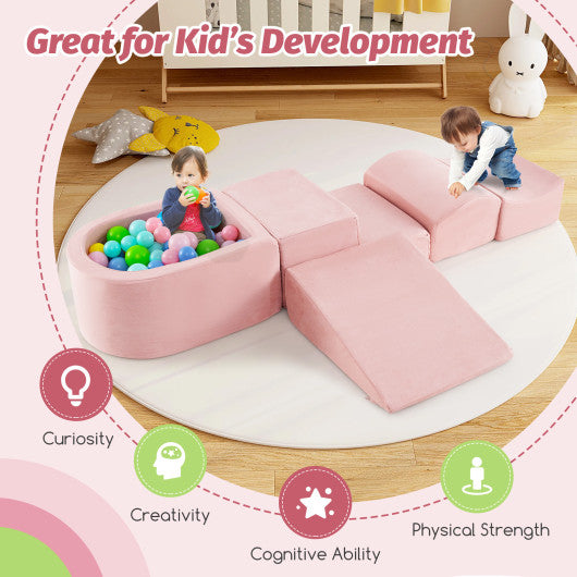 5-Piece Climb and Crawl Playset with Ball Pit for Kids-Pink