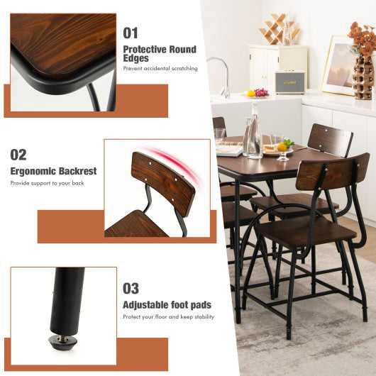 5 Piece Rectangular Dining Table Set with Metal Frame