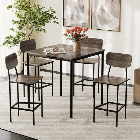 5-Piece Counter-Height Dining Bar Table Set with 4 Bar Chairs-Gray